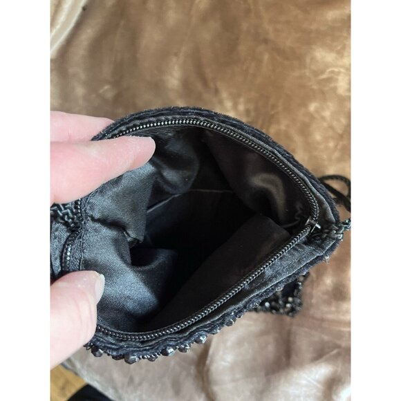 Black Beaded Drawstring Evening Bag Prom Formal 20s Flapper Accessory Purse READ - Picture 5 of 16